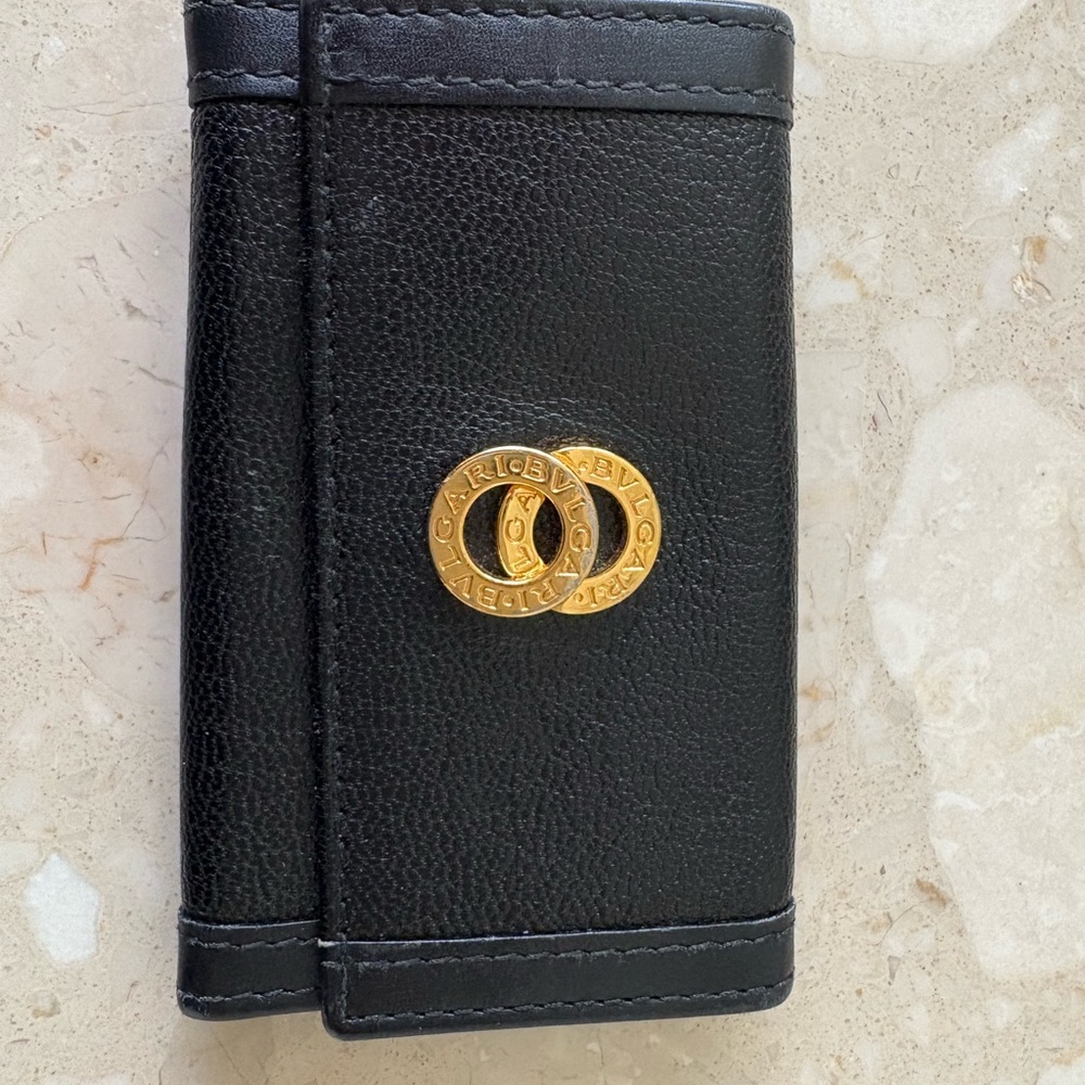 Black Leather Key Holder with Gold Logo